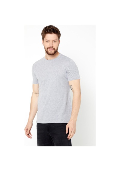 Mmetalic Erkek Siyah %100 Pamuk T- Shirt Regular Fit Rahat Kesim Bisiklet Yaka Basic Tişört Gri
