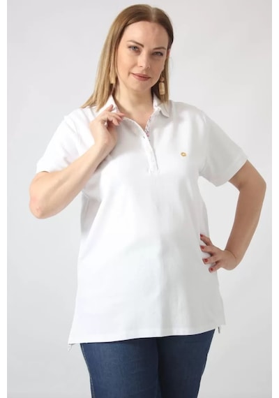 Moda Berray 21305 Kısa Kollu Büyük Beden Lakost Kumas T-shirt Beyaz Beyaz