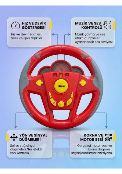 Oyuncak Yarış Direksiyonu - Türkçe Konuşan, Müzikli, Işıklı, Fonksiyonlu Yarış Seti