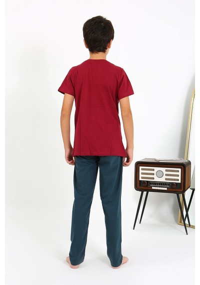 Akbeniz Erkek Çocuk Kısa Kol Penye Pijama Takım 20758 Bordo