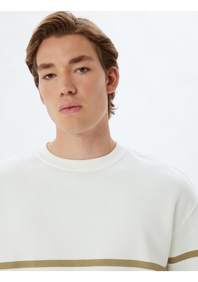 Koton Oversize Sweatshirt Bisiklet Yaka Çizgili Pamuk Karışımlı Bej Çizgili 5wam70105mk Ekru Koton Oversize Sweatshirt Bisiklet Yaka Çizgili Pamuk Karışımlı Bej Çizgili 5wam70105mk Ekru