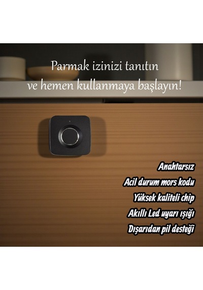 Upway Parmak İzi İle Açılan Akıllı Mobilya Çekmece & Dolap Kilidi Siyah