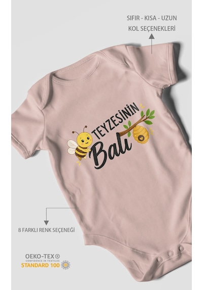 Morivokids Teyzesinin Balı Kısa Kollu Bebek Body %100 Pamuk Zbn225-kk Pastel Pembe