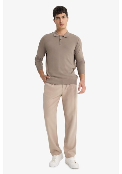 Defacto Standart Fit Polo Yaka Premium Düğmeli Triko Kazak D0454ax25aubg404 Bej