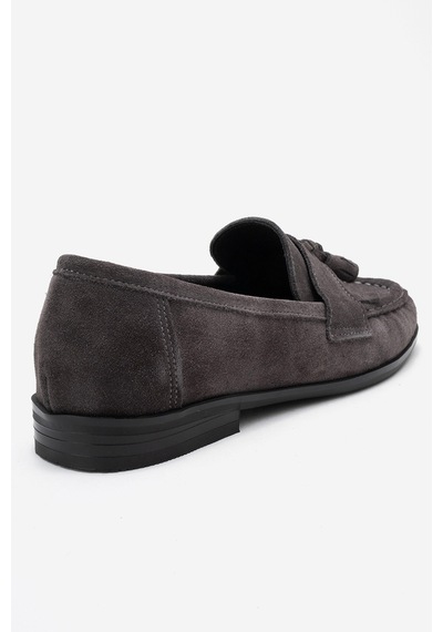 Luvishoes Luvi Shoes Lupen Gri Süet Püsküllü Hakiki Deri Kadın Loafer Ayakkabı Gri