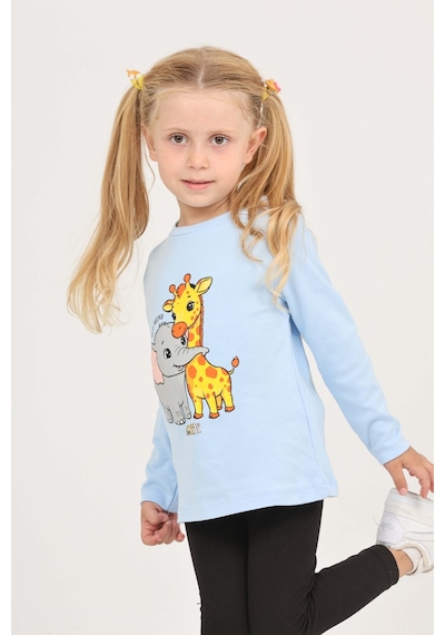 Toontoy Kız Çocuk Zürafa Fil Baskılı Sweatshirt Koyu Mavi
