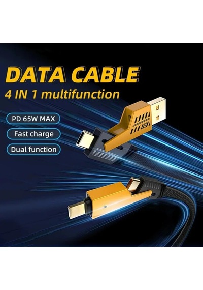 65w Usb Tip C Kablo 4'ü 1 Arada Pd 27w Hızlı Şarj Veri Kablosu Apple Uyumlu iPhone  15 14 13 4 İn 1 Cable 1m