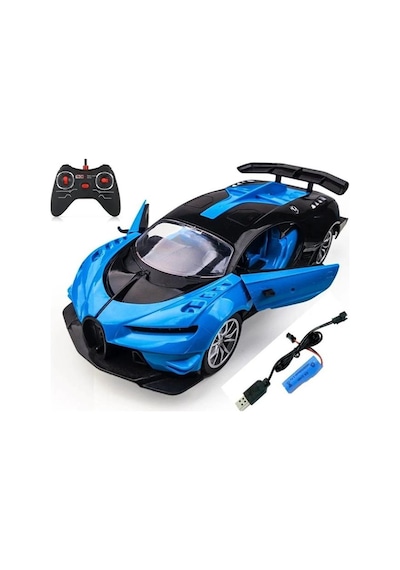Bugatti Tasarımlı 1:14 Ölçekli 5 Kanal Uzaktan Kumandalı Şarjlı Spor Model Yarış Arabası Mavi
