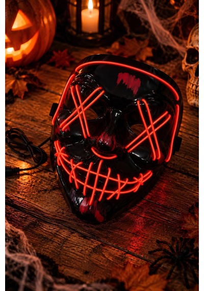 Cadılar Bayramı Kırmızı Neon Işıklı Purge Maske Led Korku Maskesi Tüm Yaşlar