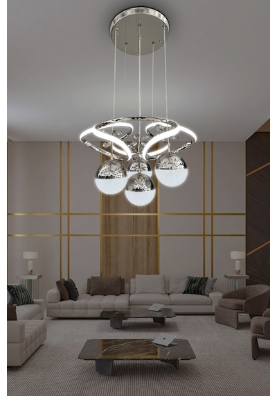 Dron 3 Renk Modern Sarkıt 4 Toplu Led Avize Powerled Ledli Avize - - Kumandasız / Krom Krom