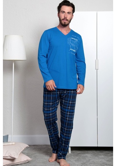 Gazzaz Erkek Uzun Kol Cepli V Yaka Pijama Takım 3286S