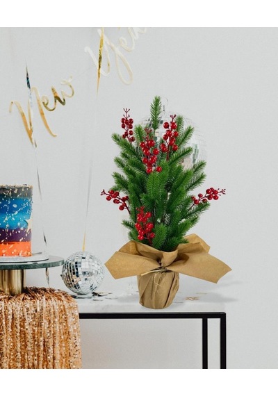 Yılbaşı Ağacı Kokina lı Yapay Çam Ağacı Kraft Saksıda 55cm