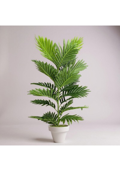 100 Cm Yapay Areca Palmiyesi Premium Dekoratif İç Mekan Bitkisi Beyaz Plastik Saksı Yeşil