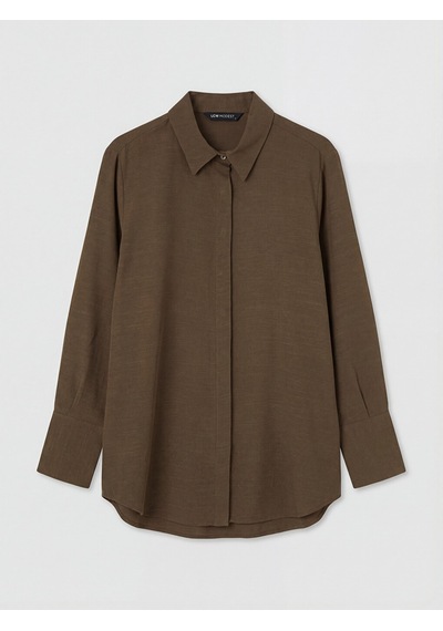 Lcw Modest Haki Oversize Keten Karışımlı Kadın Gömlek Tunik