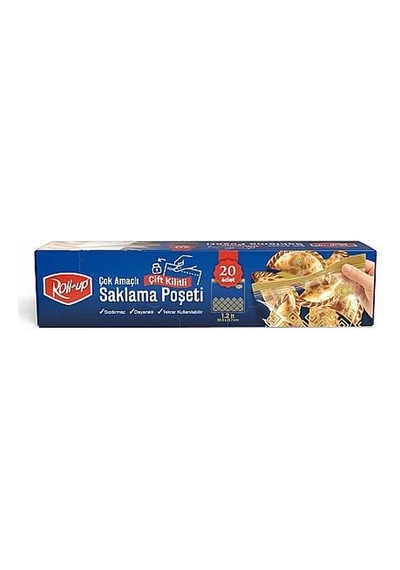 Roll-up Çift Kilitli Saklama Poşeti 1,2 Litre 20,5x21,7 -20 Adetli