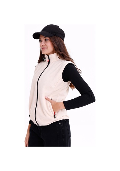 Monox Kadın Slim Fit Tam Fermuarlı Polar Yelek Bej