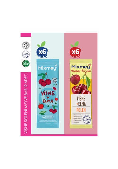Mixmey Vişne Şöleni Meyve Barı – 12 Adet | Atıştırmalıklar – Glutensiz, Koruyucusuz - 12 Adet