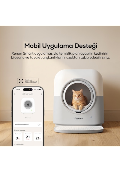 Otomatik Kedi Tuvaleti 60l, 6l Atık Hazneli, Uv, Wifi, Kilo Takibi, Akıllı Kedi Tuvaleti X8621