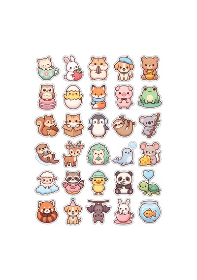 Sevimli Hayvanlar Chibi Sticker Seti 150 Adet - 5'li Mega Paket No24 - Laptop Defter Ajanda Çok Renkli
