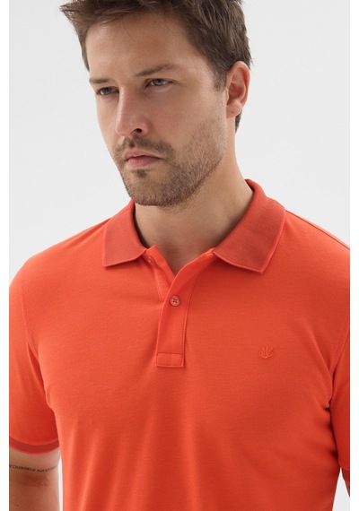 Turuncu Polo Yaka Pike Kısa Kol Slim Fit %100 Pamuk Tişört 1011260171 Koyu Turuncu