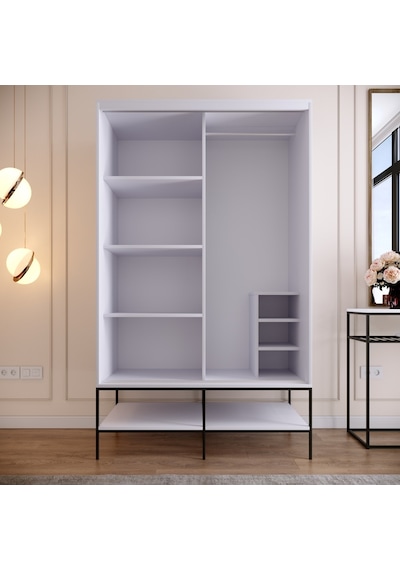 Pasific Home Martin 2 Kapaklı Sürgülü Gardırop Elbise Dolabı Beyaz - Beyaz Mermer 120 CM