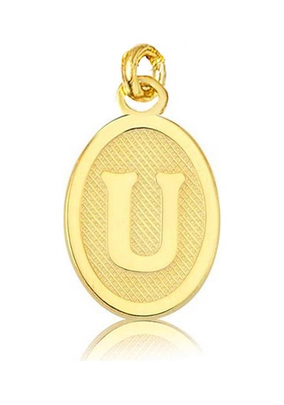 U Harfi Oval Altın Kolye Ucu