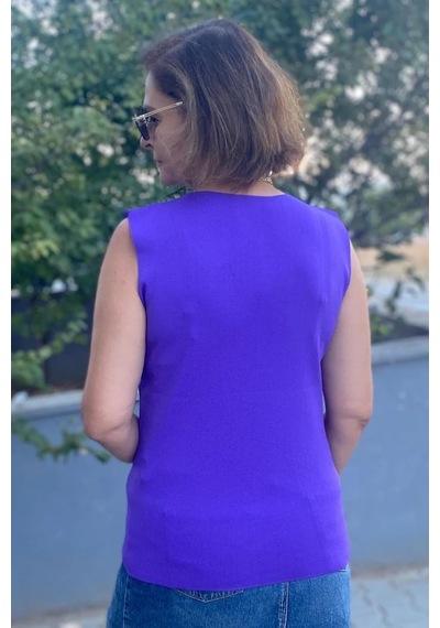 Mia Butik Kadın Lina Mor Merserize Kolsuz Bluz Mor