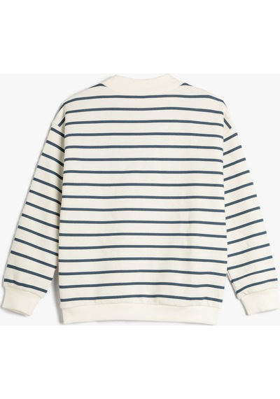 Koton Sweat Şardonlu Dik Yaka Uzun Kollu Mavi Çizgili 4wkg10283ak 4WKG10283AK6S0 Mavi