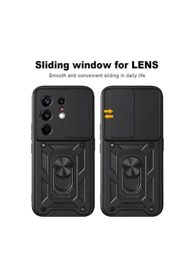 Tecno Camon 50 Ultra Uyumlu Tank Kılıf Yüzüklü Extra Darbe Koruma Zırhlı Outdoor Kapak Siyah