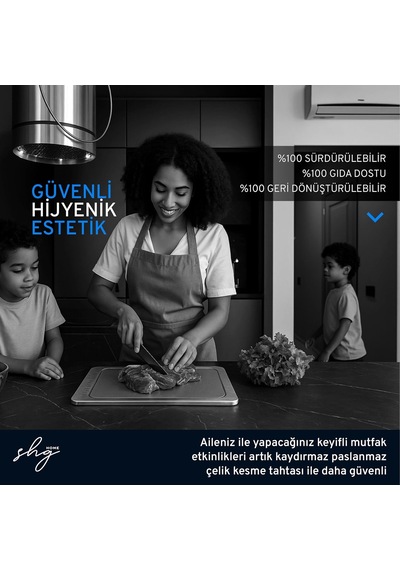 Özel Tasarımlı 304 Paslanmaz Çelik Kesme Tahtası 3lü Set Saklama Kılıfı, Kesme Tahtası Ve Sili Gümüş