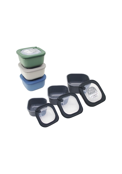 Softchef-00685 Line Renkli Plastik Saklama Kabı 3'lu Set 600-1100-1800ml Vakum Kapak - 12'li Paket Diğer