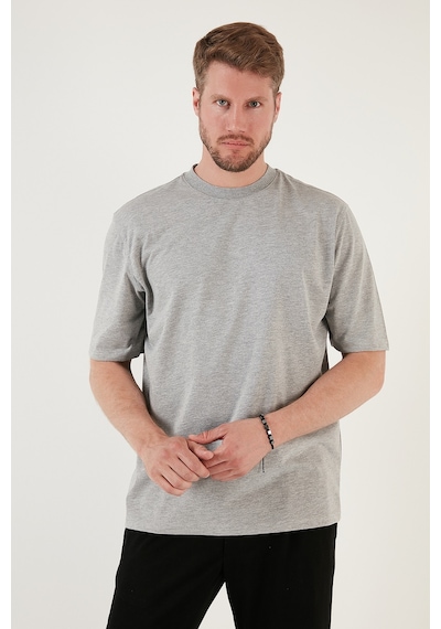 Buratti Pamuklu Oversize Bisiklet Yaka Basic Erkek T Shirt 5902365 Gri Melanj