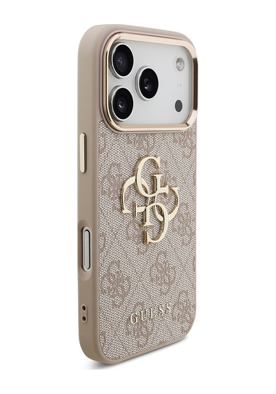 Apple Uyumlu iPhone 17 Pro Kılıf Guess Lisanslı Gold Kamera Çerçeveli 4g Desenli Büyük 4g Ve Yazı Logolu Pembe Pembe