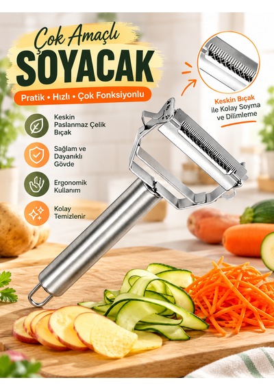 Çift Foksiyonlu Jülyen Soyucu Çok Amaçlı Meyve Sebze Soyacak Universal Patates Soyacağı Çelik