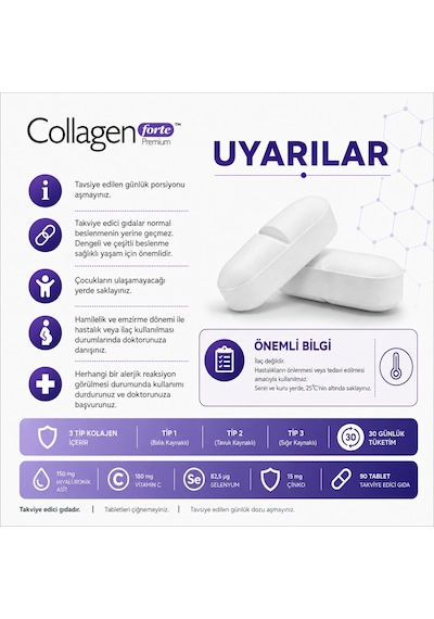 Collagen Forte Platinum Premium 3 Tip Kolajen Hyalüronik Asit 90 Tablet