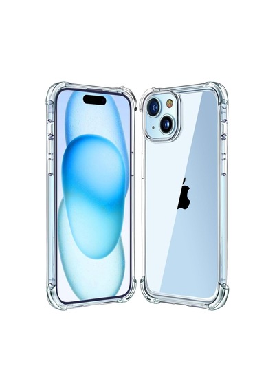 Apple İphone 15 Plus Kapak Kamera Bölümü Açık Antişok Airbag Köşe Korumalı Silikon Şeffaf Kılıf 50 x 22