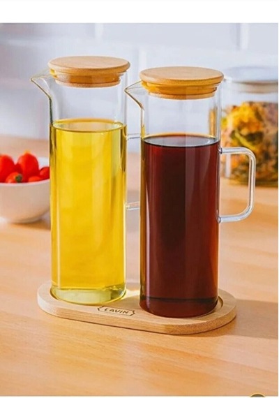 Fıre Kıng Panda Bambu Altlıklı 2 Li Cam Yağlık & Sirkelik Seti 400 Ml Şeffaf