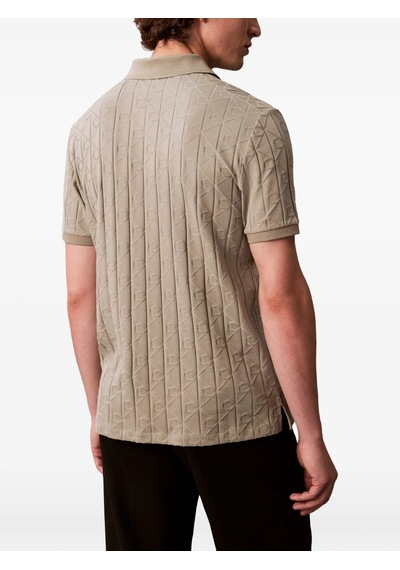 Calvin Klein Lv04le203g Ss Dbl Mercerized Emblem Jacquar Erkek Polo Tişört Bej