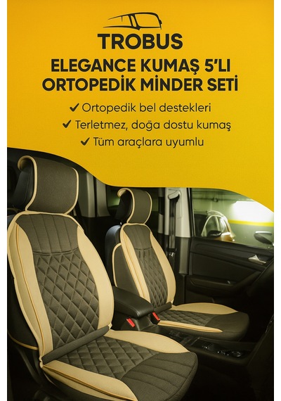 Alfa Romeo Spider Trobus Elegance Ortopedik Araç Koltuk Minderi 5'li Set, Hava Yastığı Uyumlu Bej Koyu Bej