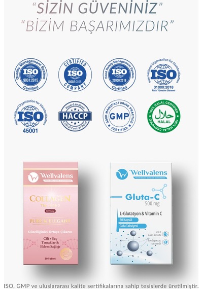 Hidrolize Kolajen Tablet Tip1, Tip2, Tip3 & Gluta-c 5500 Mg Kolajen, Glutatyon & C Vitamini İle Cilt Işıltısı