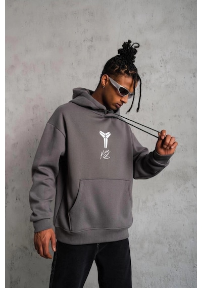 Baskılı Kapüşonlu Sweat - Gri Gri