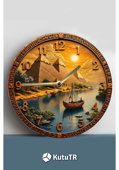 Pharaoh Time Antik Mısır Temalı Piramit Duvar Saati Sessiz Mekanizma Ahşap Kuvars Sdw225 Renkli