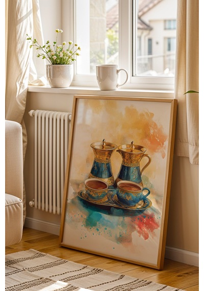 Çay Ocağı Ve Kafe İçin Otantik İnce Belli Çay Ve İbrik Tablo - Nostaljik Yağlı Boya Görünümlü Dekor Kayın Çay Ocağı Ve Kafe İçin Otantik İnce Belli Çay Ve İbrik Tablo - Nostaljik Yağlı Boya Görünümlü Dekor Kayın