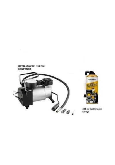 Oto Metal Hava Kompresörü Lastik Şişirme 12 Volt 150 Psi