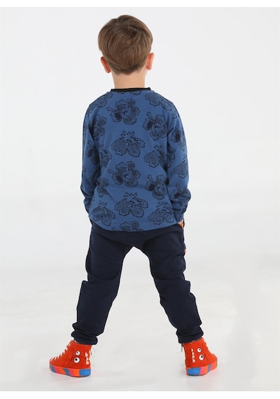 Casabony Casa Yaprak Desenli Baggy Pantolon + T-shirt Takım-lacivert