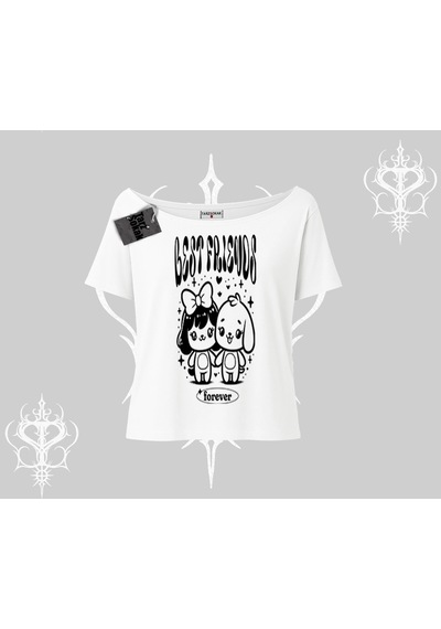 Tarzsokak Kayık Yaka Tshirt Best Friends Forever Baskılı Sevimli Tasarım Beyaz
