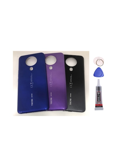 Tecno Spark 6 Siyah Arka Kapak Batarya Kapağı Pil Kapağı Yapışkan Ve Sökme Aparatıyla Beraber Full Set Siyah