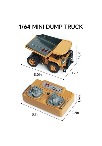 1/64 2.4 Ghz Usb Şarjlı Uzaktan Kumandalı Mini Ekskavatör Mini Kamyon 2 Li Set Sarı
