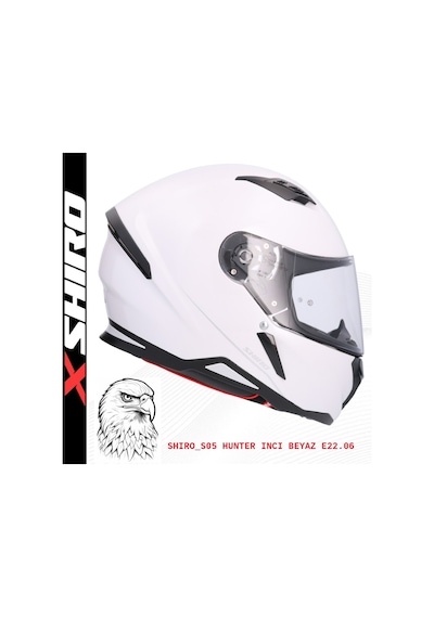 Shiro Fullface Hunter M.C Motosiklet Kaskı İnci Beyazı