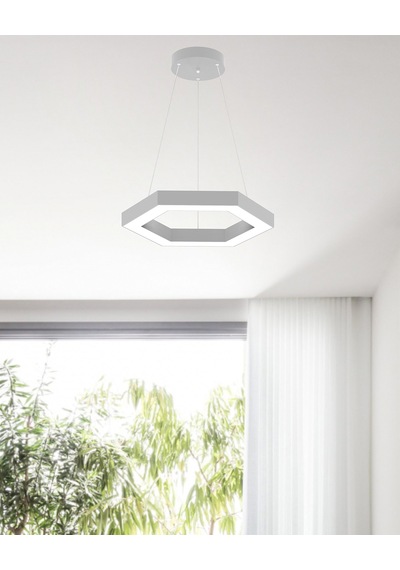 Hexagon Gri Kasa, Sarı Işık Modern Sarkıt Led Avize GRİ RENK